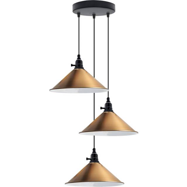 Borough Wharf 3-Light Cone Pendant Light – Industrial Kitchen Island Ceiling Fixture with Adjustable Height & E27 Bulbs - Yellow Brass