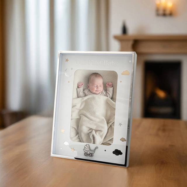 First Baby Silver Plated Frame With Gold And Silver Stars And Clouds By
