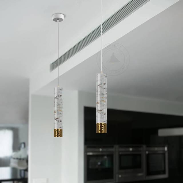 Modern LED Long Tube Pendant Light Cylinder Pipe GU10 Contemporary Pendent Light - White