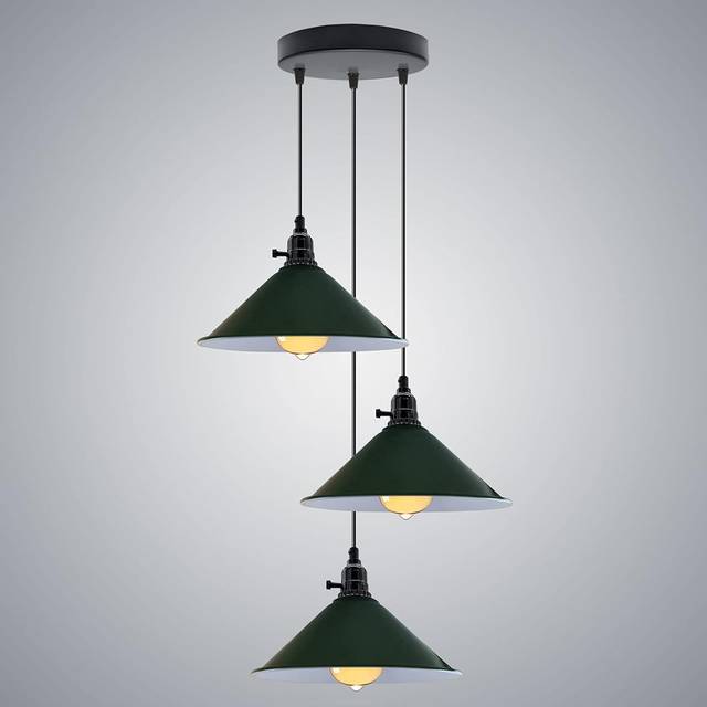 Borough Wharf 3-Light Cone Pendant Light – Industrial Kitchen Island Ceiling Fixture with Adjustable Height & E27 Bulbs - Green
