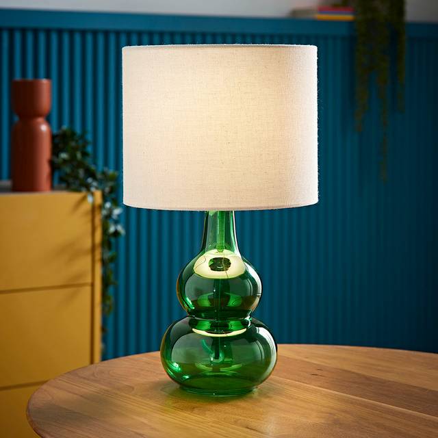 Aida Natural Linen Tall Lamp Shade Bright Bubble Glass Table Lamp - Bright Green - One Size