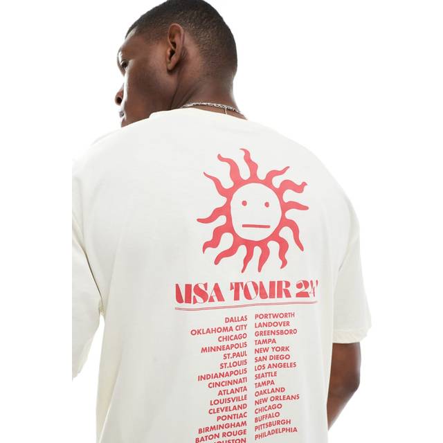 ONLY & Sons – Beige t-shirt i oversize med USA-tryck baktill-Naturlig