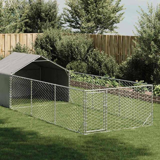 Outdoor Dog Kennel With Run 5X2x1.5 M Galvanised Steel (150cm H x 600cm W x 200cm D)