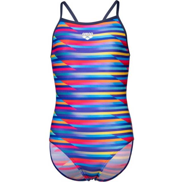Arena - Girl's Racing Stripe Swimsuit Lightdrop Back - Swimsuit size 116, blue