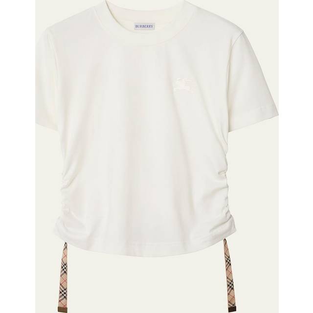 White T-shirt with check pattern detail - M