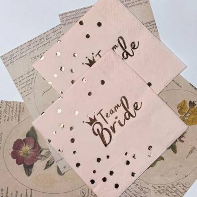 SHEIN 16pcs/Set Pink Bride & Groom Rose Gold Foil Wedding Party Napkins 13x13inch, Wood Pulp Decorative Tissue Paper,Christmas