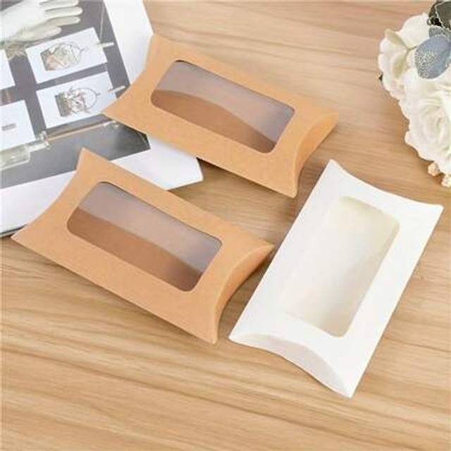 SHEIN 50pcs Kraft Paper Gift Boxes With Window, Suitable For Candy, Jewelry, Party, Wedding, Birthday, Christmas, Halloween (Black, White, Brown)