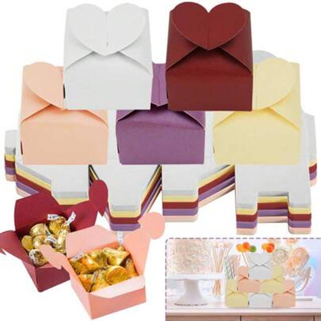 SHEIN 25 Pcs Wedding Gift Boxes Mini Heart Paper Treat Boxes 5 Colors Small Gift Wrapping Box For Wedding Bridal Shower Birthday Party Supplies
