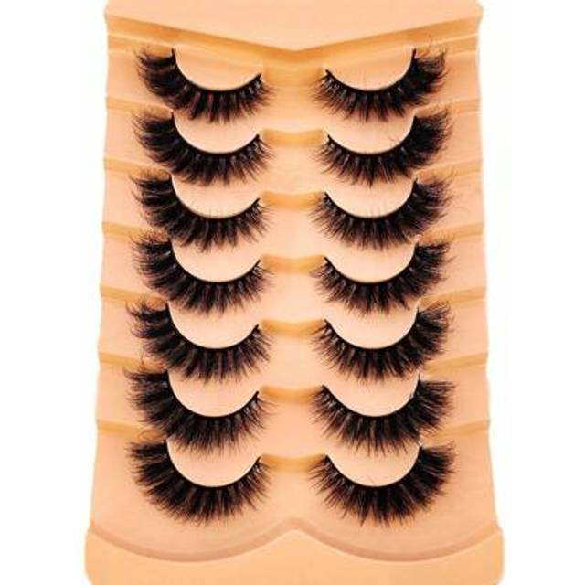 SHEIN New 7pairs/Set Short 3d Mink Fur False Eyelashes With Russian Dd Curl, Handmade Natural Fluffy Thick Full Strip Lashes, Wholesale For Eye Makeup