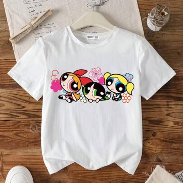 SHEIN Tween Girl Casual Blossom, Bubbles, Buttercup Pattern Round Neck Short Sleeve T-Shirt, Summer