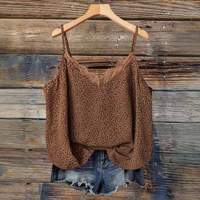 SHEIN Plus Size Women Leopard Print Spaghetti Strap V-Neck Ruffle Trim Loose Camisole Tops, Casual Western Stylish Print Blouse Pool Party Outfit Coconut Gi