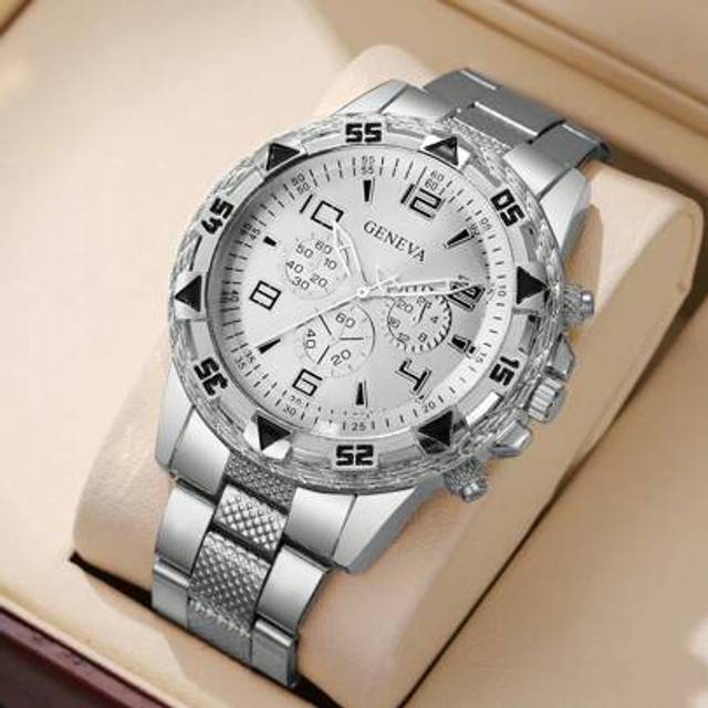 SHEIN 1pc Men&#39;s Fashion Casual Business 3-Eye Numerical Scale Oversized Dial Classic Quartz Wrist Watch, No Watch Box Included