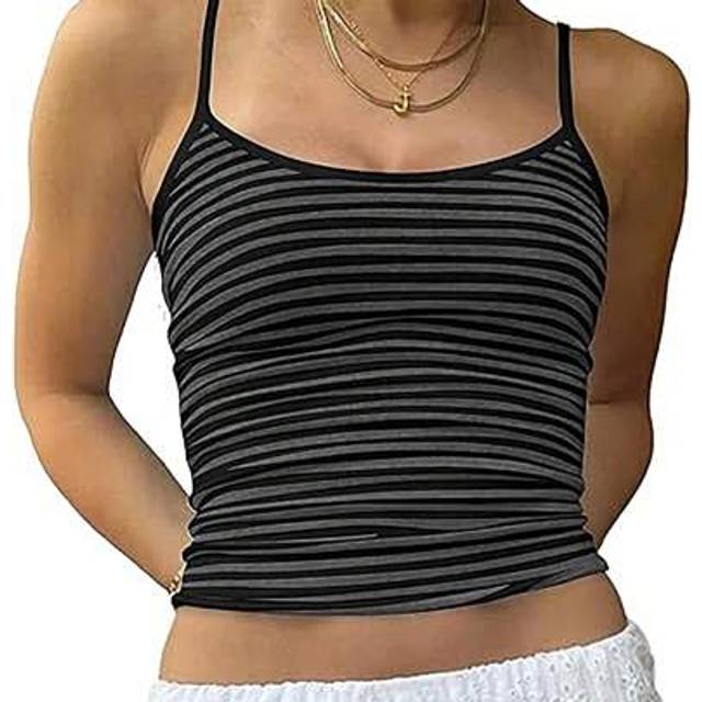 SHEIN Women&#39;s Black & Gray Sleeveless Y2K Sexy Spaghetti Strap Tank Top
