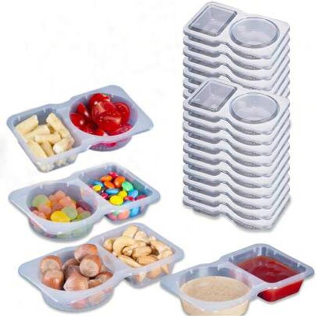SHEIN 5/10 Pcs Double Compartment Condiment Container With Lid Double Compartment Snack Containers Double Compartment Snack Containers For To-Go Sauce, Samp