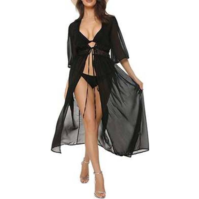 SHEIN Women Chiffon Kimono Cardigan Lace Long Maxi Dress Beach Dress Swimsuit Beach Poncho Bikini Cover Up