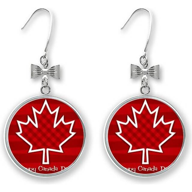 canada day 4th of july square maple  bow ears drop stud pierced hook
