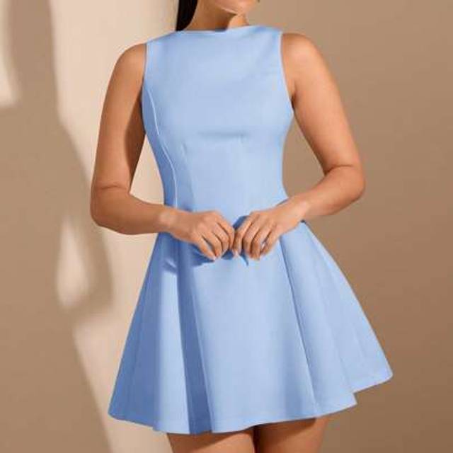 SHEIN Women Solid Color Sleeveless A-Line Elegant Midi Dress, Suitable For Spring/Summer And Dates,Pastel Dresses For Women,Business Casual Woman