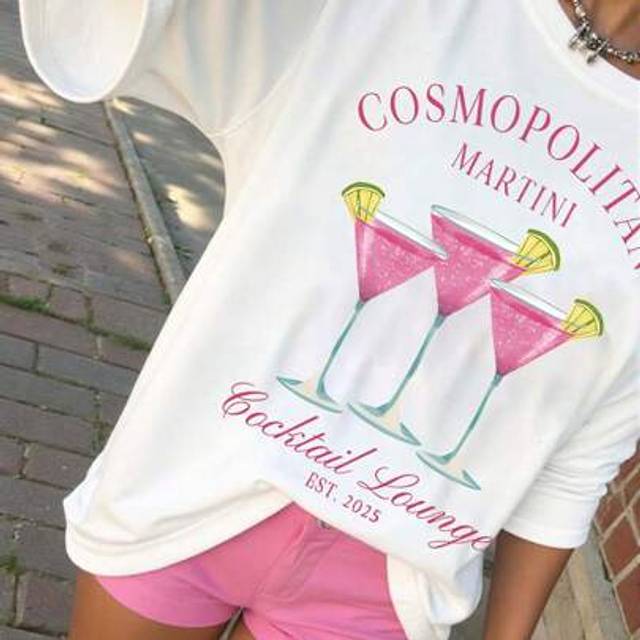 SHEIN Women&#39;s Summer White Round Neck T-Shirt With Wine Glass & Letter Pattern
