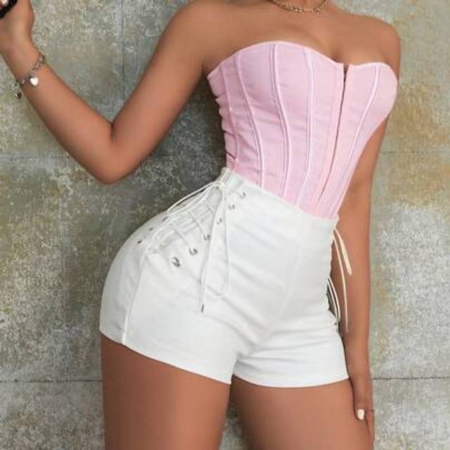 Apperloth A Rave Lace Up Side PU Leather Skinny Club Shorts Sexy Music Festival