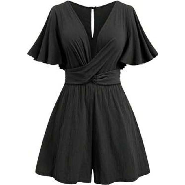 Luneh Plus Size Solid Color Short Sleeve Casual One-Piece Jumpsuit, Suitable For Summer
