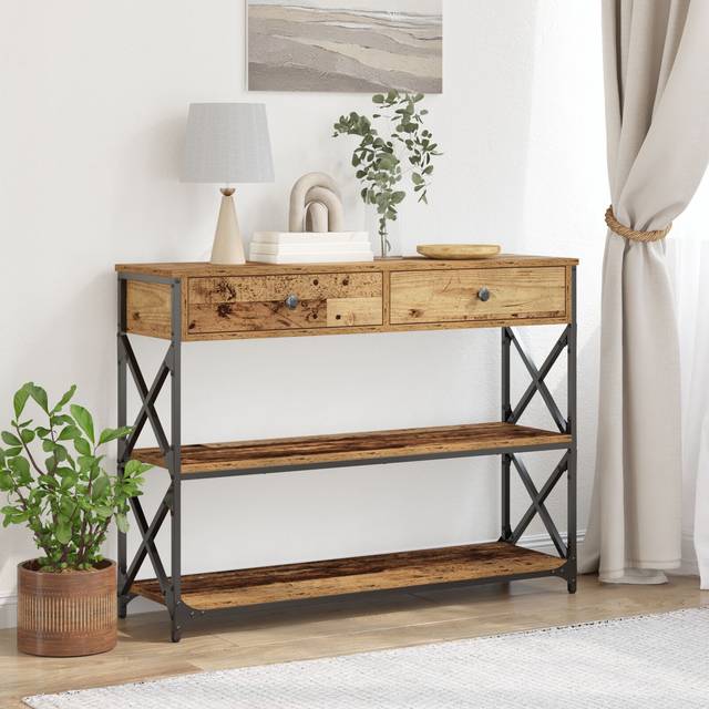 vidaXL Konsolbord återvunnet trä 100x28x75 cm konstruerat trä och stål