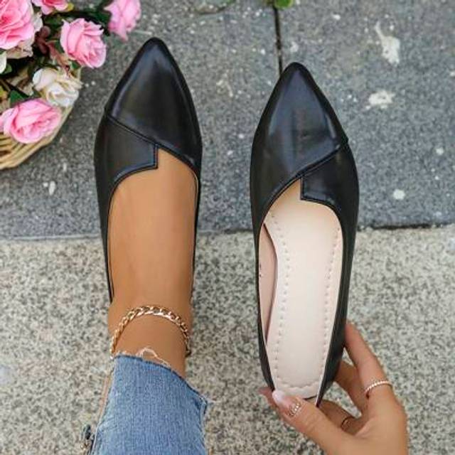 SHEIN 2025 Autumn Oversized Women&#39;s Pointed Toe Slip-On Flats, Black, Outdoor Daily Casual Loafers, Chocolate Brown Soft Sole Work Shoes, Driving Moccasins,