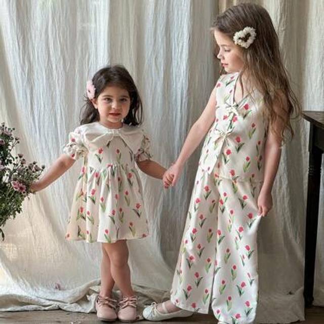SHEIN Babygirl Cute & Elegant Floral Print Collared Short Sleeve Dress, Summer