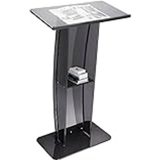 VEVOR Acrylic Podium, 47" Tall, Acrylic Podium Stand with Wide Reading Surface & Storage Shelf, Floor-standing Clear Pulpits Acrylic for Church Office School, Black