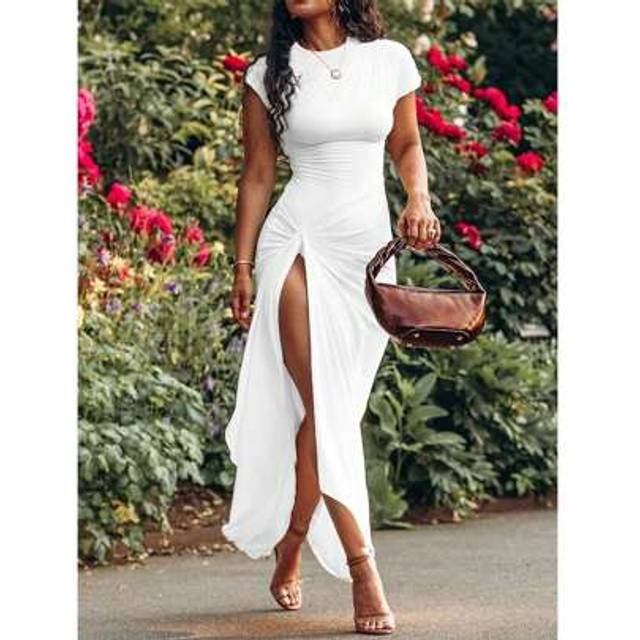 SHEIN EARO Women&#39;s Long Twist Waist Split Hem Fitted Bodycon Dress, Elegant And Sophisticated