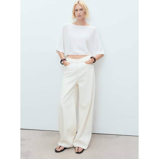 Oversized fine-knit sweater white - Woman - L - MANGO - White