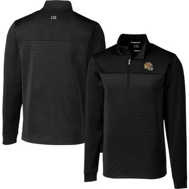 Men's Cutter & Buck Black San Francisco 49ers Traverse Stripe Stretch Quarter-Zip Pullover Top
