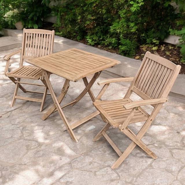 London Square Folding Outdoor Bistro Set - Light Wood
