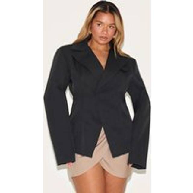 Shape Black Tailored Asymmetrical Cross Over Adjustable Waist Blazer, Black - 8