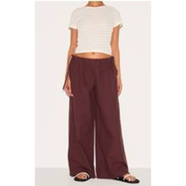 Petite Chocolate Premium Linen Look Wide Leg Side Tie Detail Trousers, Chocolate - 8
