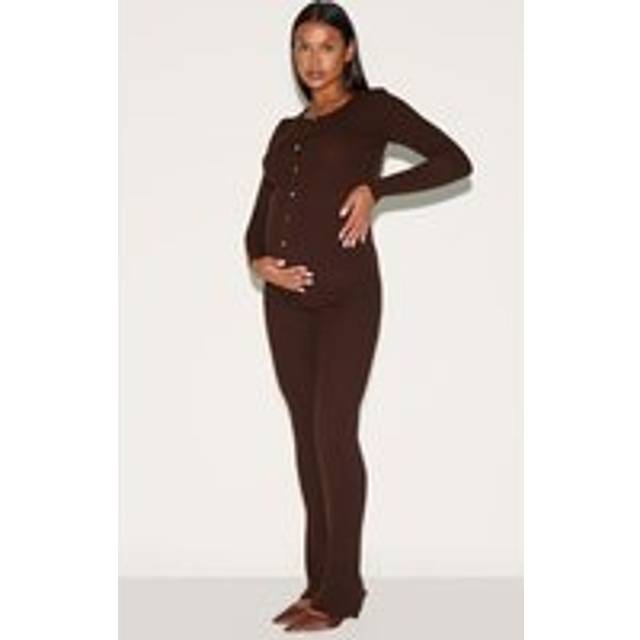 Maternity Chocolate Rib Knit Flare Trousers, Chocolate - XS