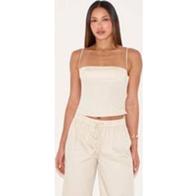 Tall Sand Square Neck Woven Crop Top, Sand - 12