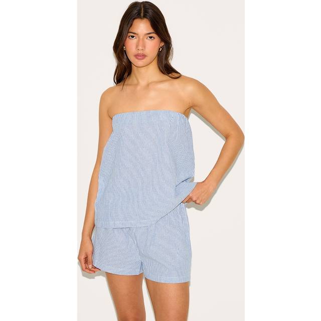 Blue Pinstripe Elasticated Floaty Shorts, Blue - 16