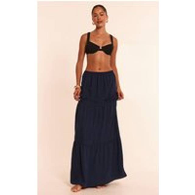 Navy Floaty Woven Tiered Maxi Beach Skirt, Blue - L