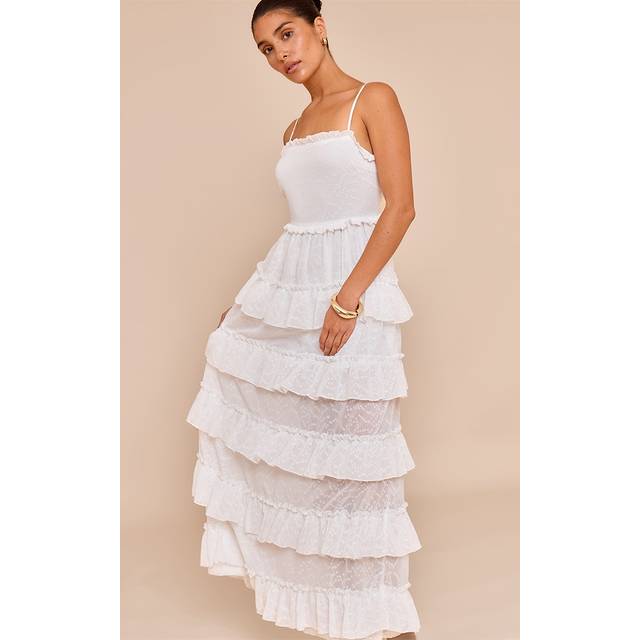 Petite White Frill Textured Tiered Maxi Dress, White - 2