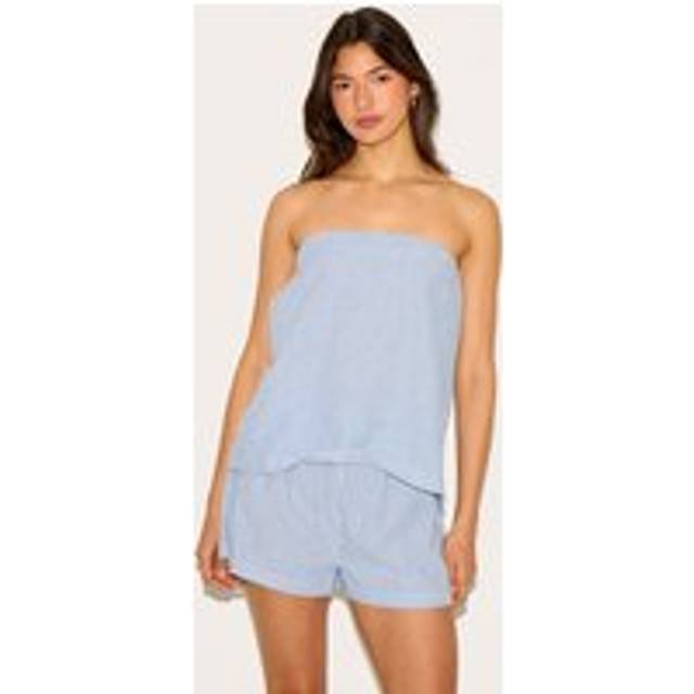 Blue Pinstripe Elasticated Bandeau Top, Blue - 8