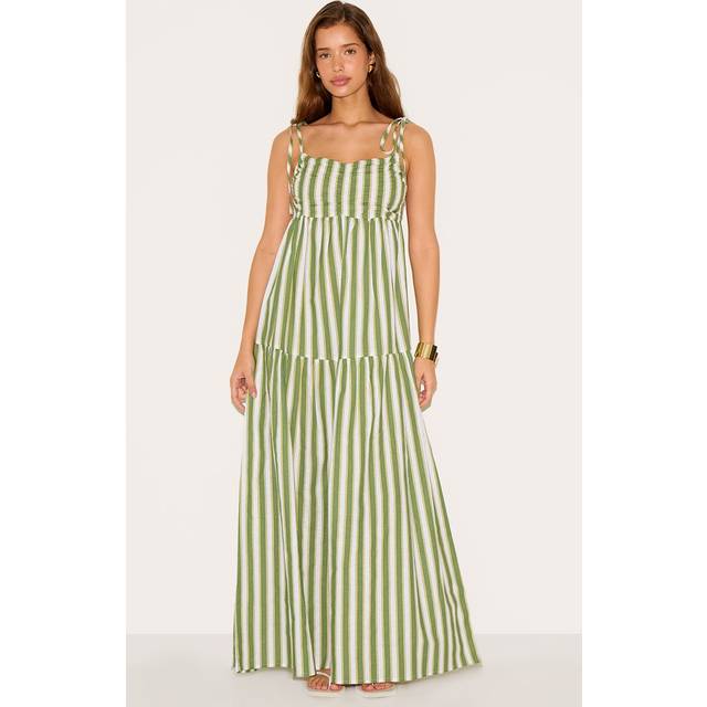 Green Striped Strappy Low Back Maxi Dress, Green - 8