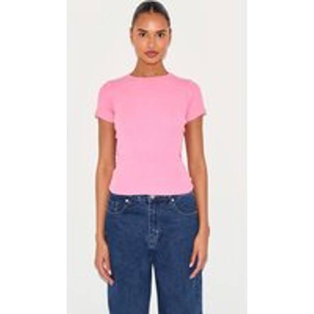 Pink Basic Rib Short Sleeve Top, Pink - 6