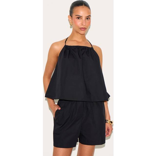 Petite Black Poplin Floaty Shorts, Black - 12