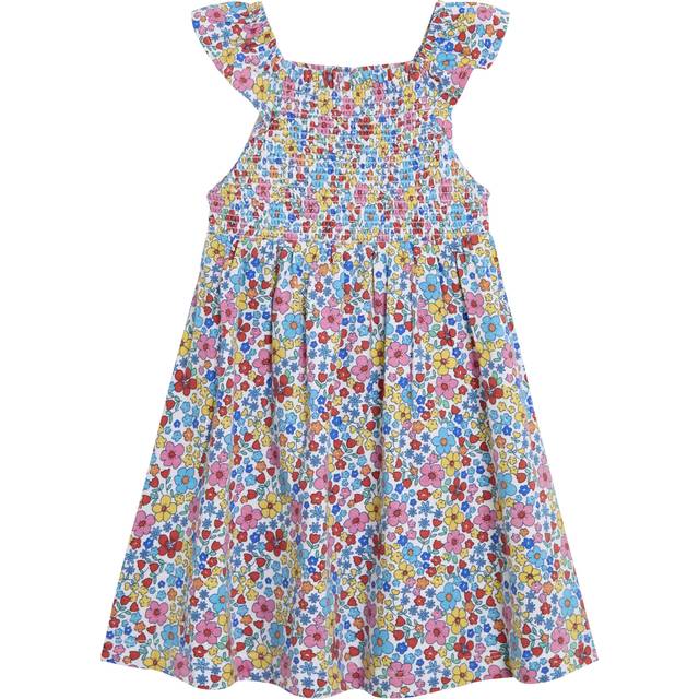 JoJo Maman Bébé Kids' Floral Ruffle Sleeve Smocked Dress, Fuchsia/Multi