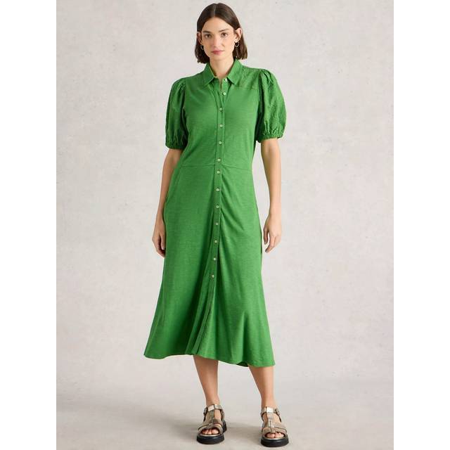 White Stuff Rua Organic Cotton Rich Shirt Dress, Mid Green