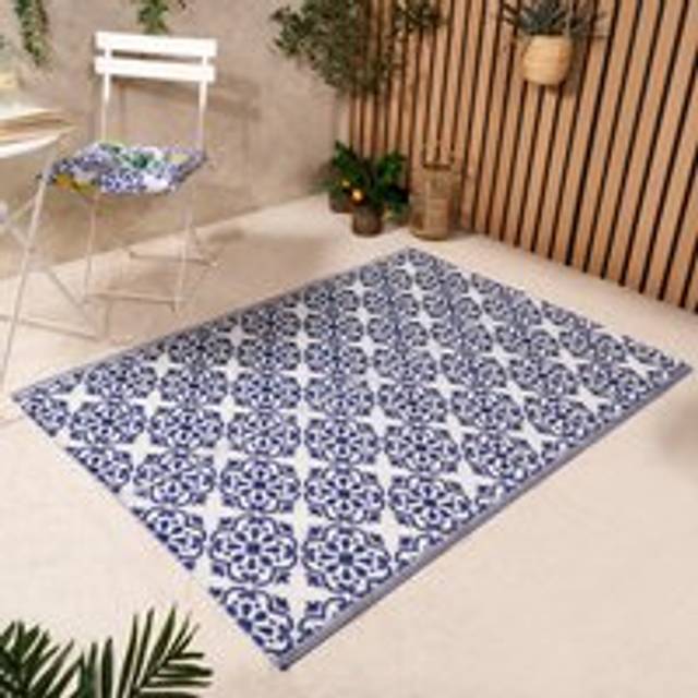 OHS Outdoor Tile Print Rug, 80cm x 150cm - Blue