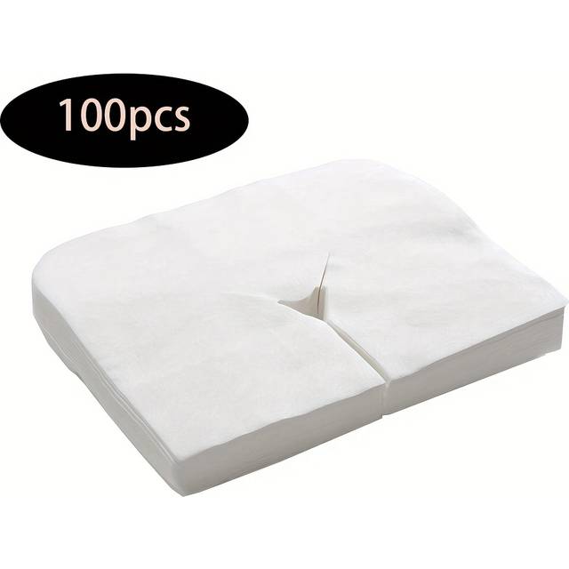 TEMU 100pcs Disposable Massage Pillow Covers, Heart & U-shaped Hole Design, White Non-woven Fabric Sheets For Spa And Massage Table
