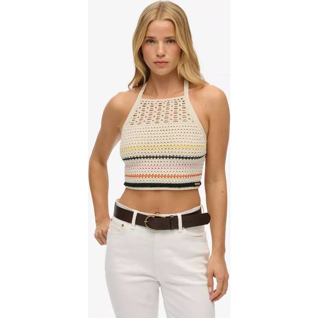 Superdry Crochet Knit Crop Top, Buttercream