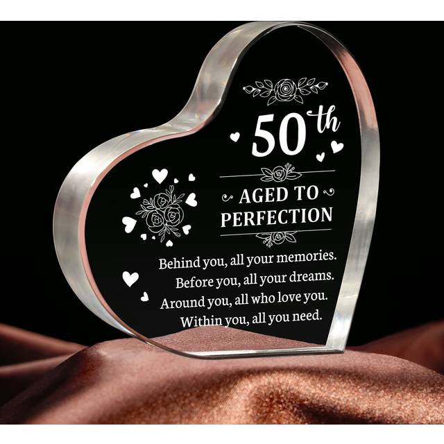TEMU Inspirational 50th Birthday Gift - Art Acrylic Pedestal With Motivational Message - Elegant Clear Acrylic Keepsake For Family, , - No Electricity Needed