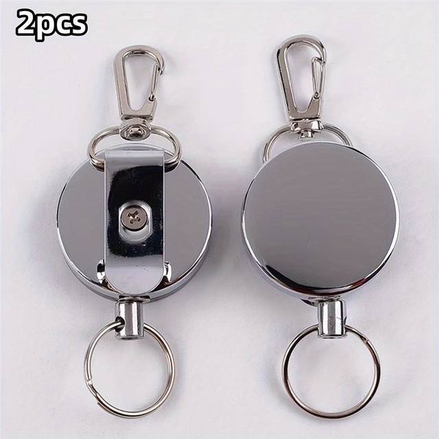TEMU 2pcs Metal Keychain With Extendable Steel Wire Rope - , Anti-theft Design For Outdoor Use